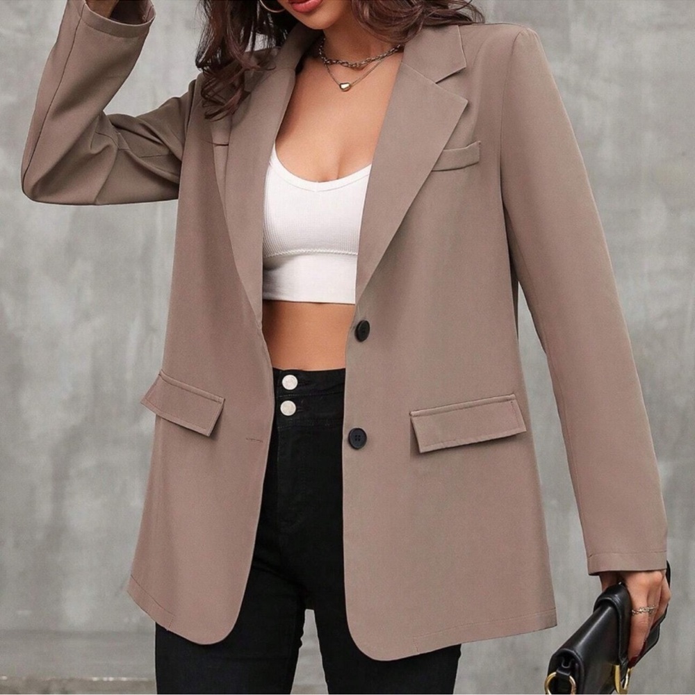 Classic Light Brown Button Up Solid Blazer Jacket… - image 2